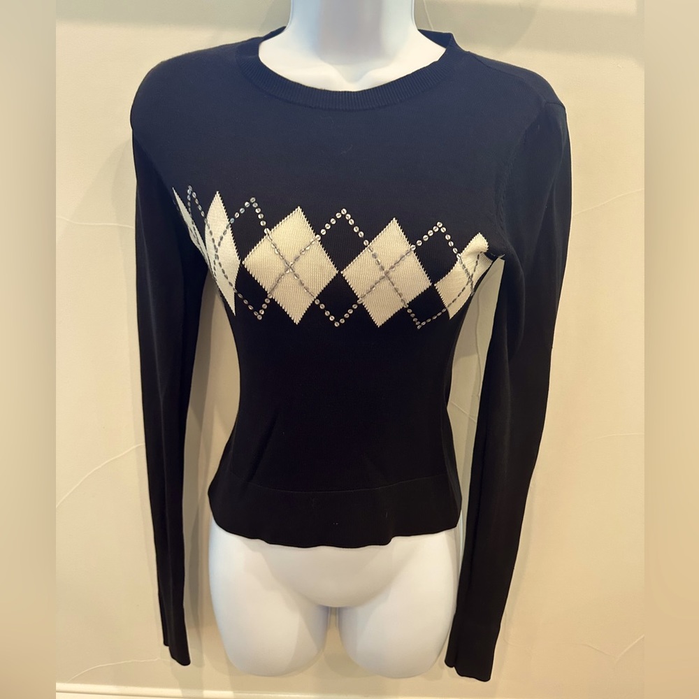Priorities Black Argyle Blouse - Small